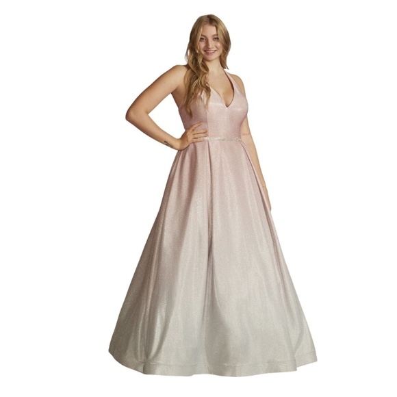 JULES AND CLEO Pink Ombre Plunging Prom Ball Gown With Jewels Plus Size 20. - Picture 2 of 3